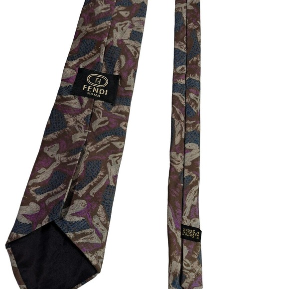 Vintage FENDI Roma Silk Tie‎ Purple Brown Abstract Men's 58” - Picture 2 of 3